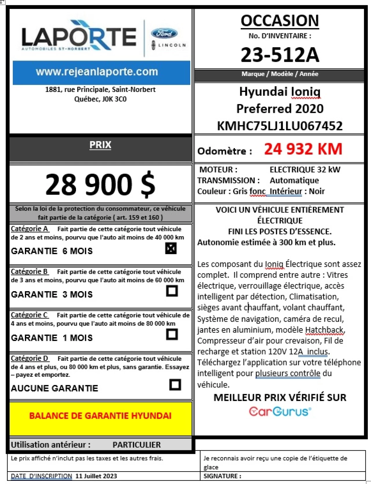 2020 Hyundai Ioniq Électrique Preferred Main Image