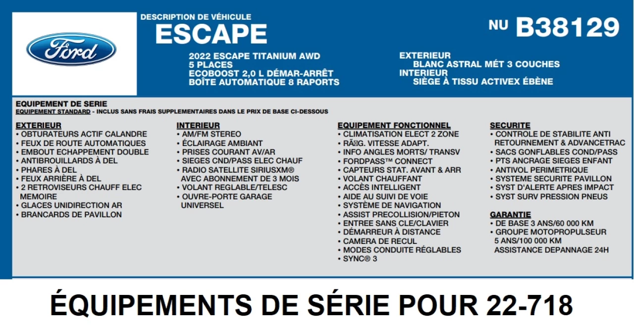 2022 Ford Escape Titanium AWD Image principale
