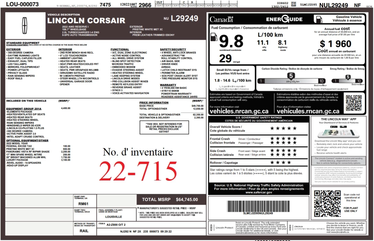 2022 Lincoln Corsair Reserve AWD Image principale