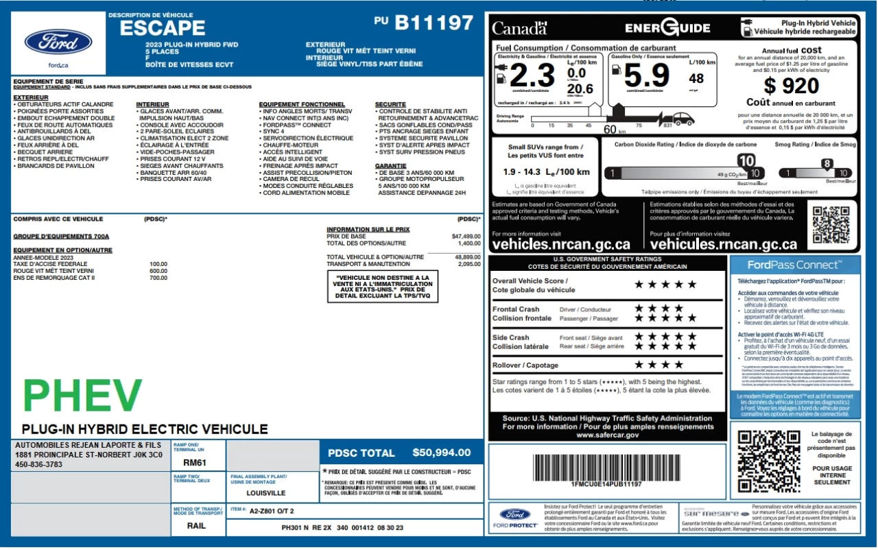 2023 Ford Escape PHEV Image principale