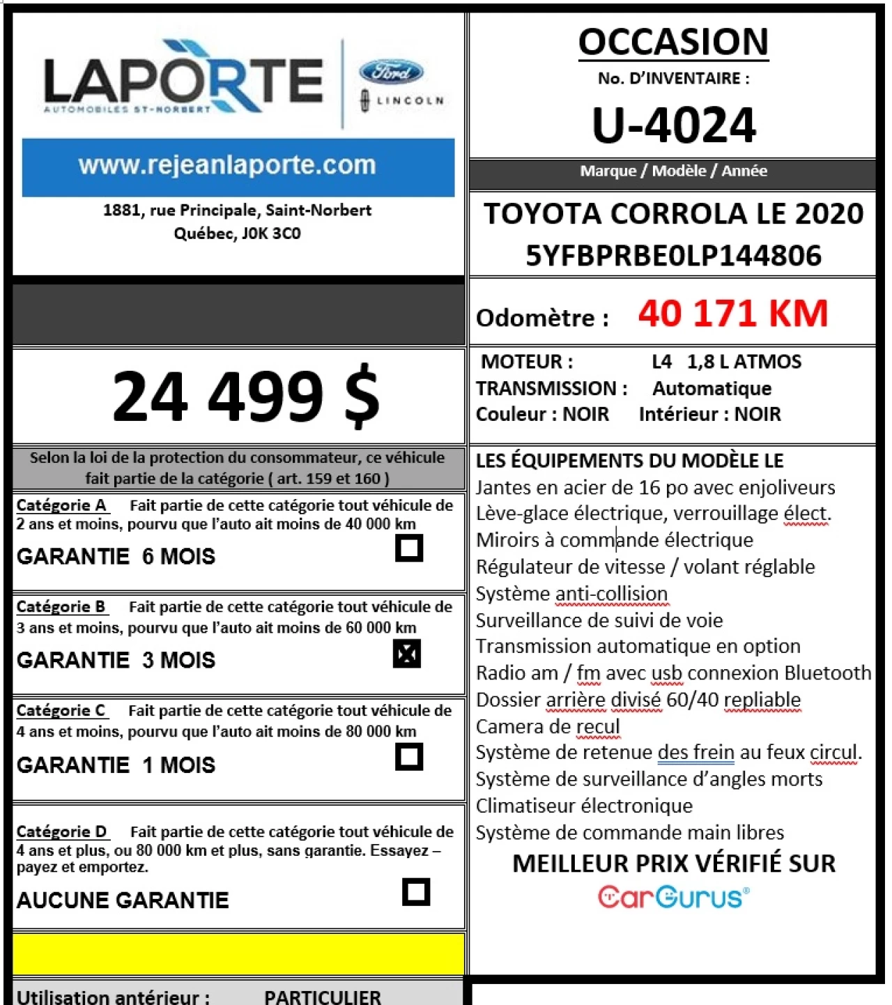 2020 Toyota Corolla LE Main Image
