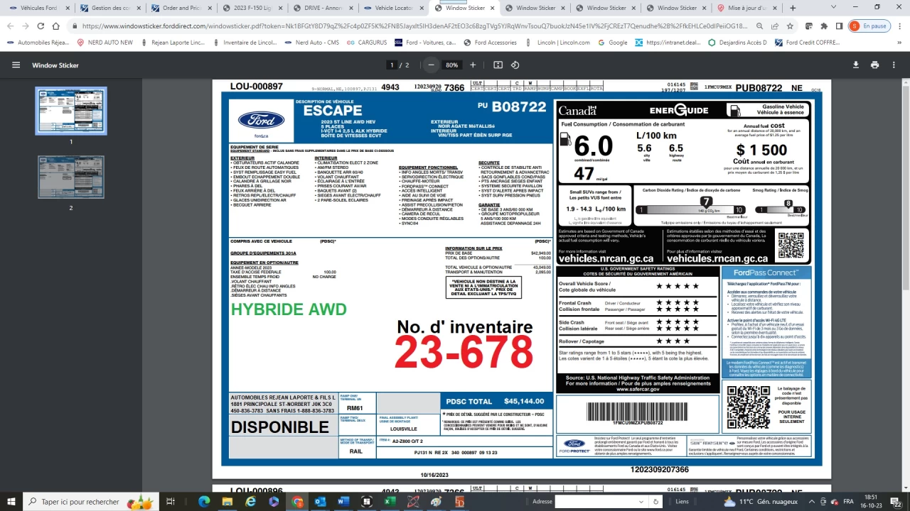 2023 Ford Escape ST-Line AWD HYBRIDE Image principale