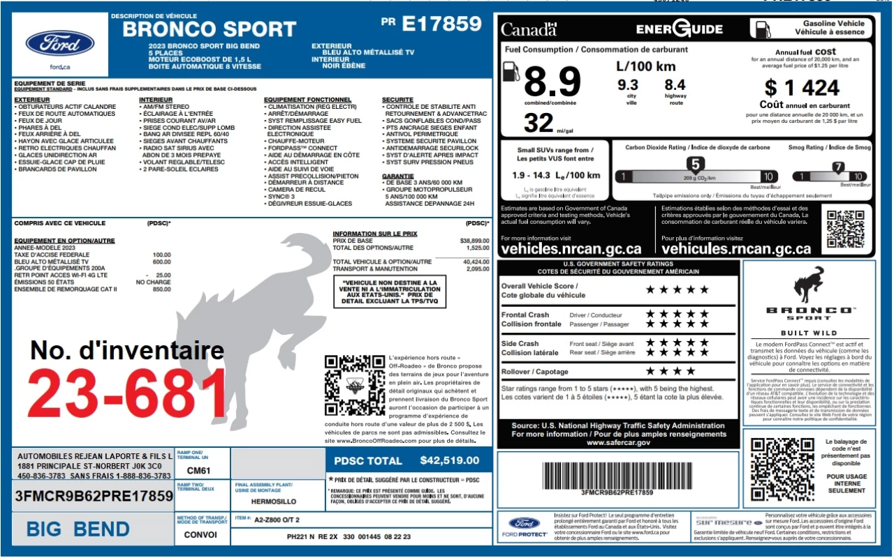 2023 Ford Bronco Sport Big Bend 4X4 Image principale