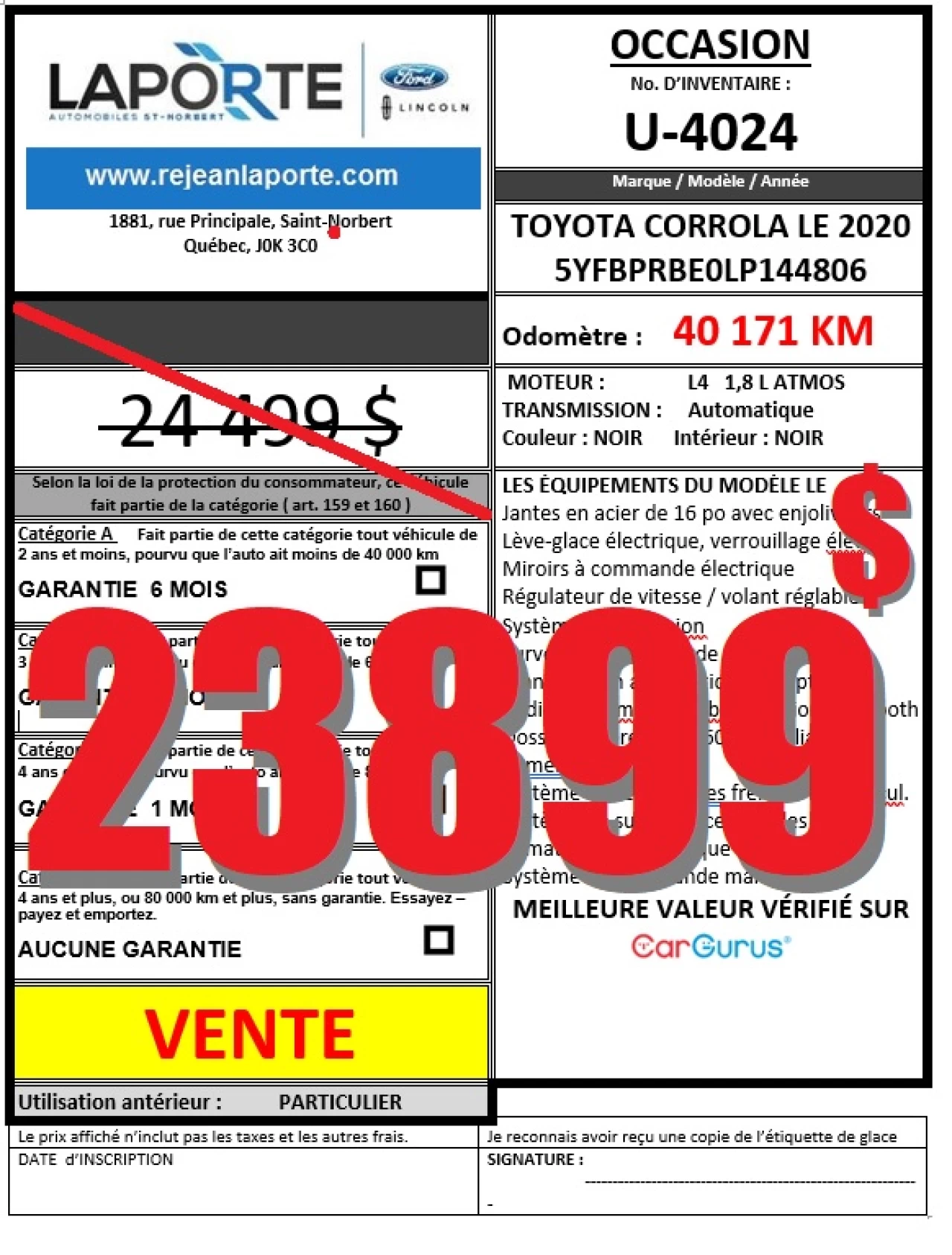 2020 Toyota Corolla LE Image principale
