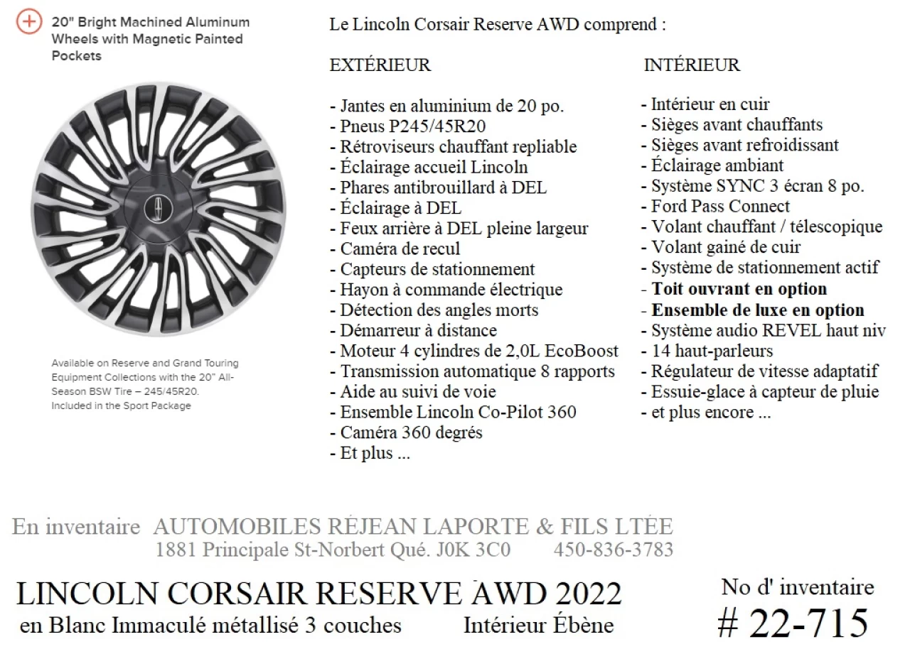 2022 Lincoln Corsair Reserve AWD Image principale